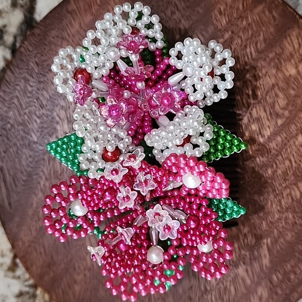 HANDMADE Elegant Pink and White Beaded Hair Accessory